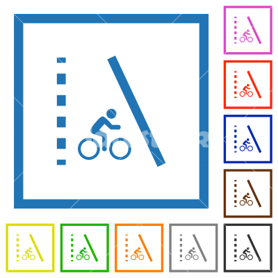 Bicycle lane flat framed icons - Bicycle lane flat color icons in square frames on white background