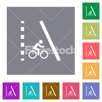 Bicycle lane square flat icons - Bicycle lane flat icons on simple color square backgrounds