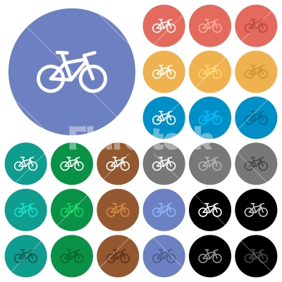 Bicycle round flat multi colored icons - Bicycle multi colored flat icons on round backgrounds. Included white, light and dark icon variations for hover and active status effects, and bonus shades on black backgounds.