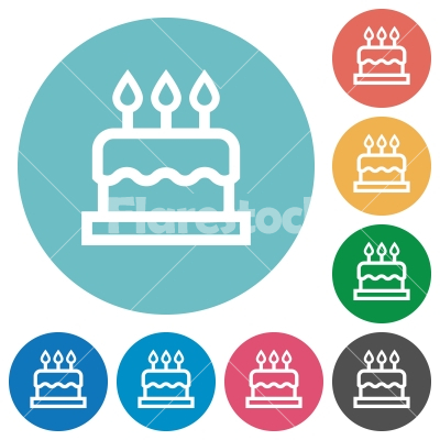 Birthday cake flat round icons - Birthday cake flat white icons on round color backgrounds