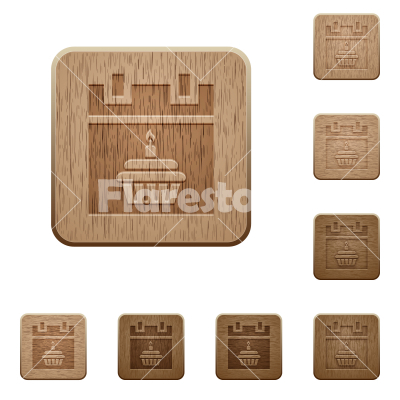 Birthday wooden buttons - Birthday on rounded square carved wooden button styles