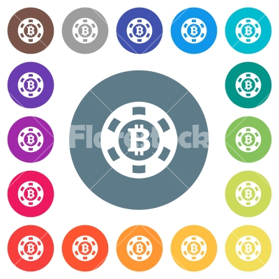 Bitcoin casino chip flat white icons on round color backgrounds - Bitcoin casino chip flat white icons on round color backgrounds. 17 background color variations are included.