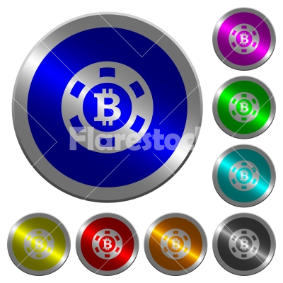Bitcoin casino chip luminous coin-like round color buttons - Bitcoin casino chip icons on round luminous coin-like color steel buttons