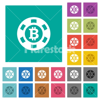 Bitcoin casino chip square flat multi colored icons - Bitcoin casino chip multi colored flat icons on plain square backgrounds. Included white and darker icon variations for hover or active effects.