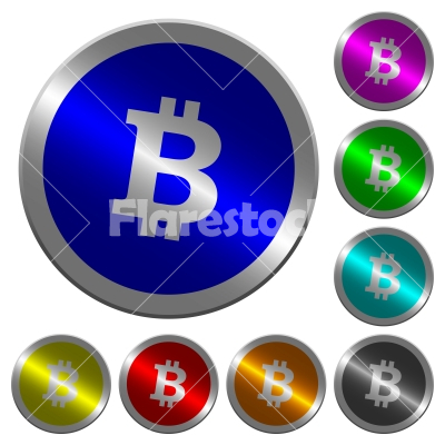 Bitcoin digital cryptocurrency luminous coin-like round color buttons - Bitcoin digital cryptocurrency icons on round luminous coin-like color steel buttons