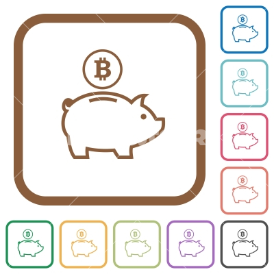 Bitcoin piggy bank simple icons - Bitcoin piggy bank simple icons in color rounded square frames on white background