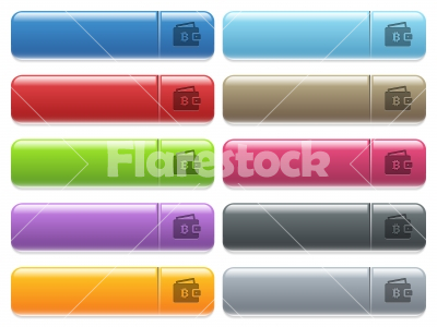 Bitcoin wallet icons on color glossy, rectangular menu button - Bitcoin wallet engraved style icons on long, rectangular, glossy color menu buttons. Available copyspaces for menu captions.