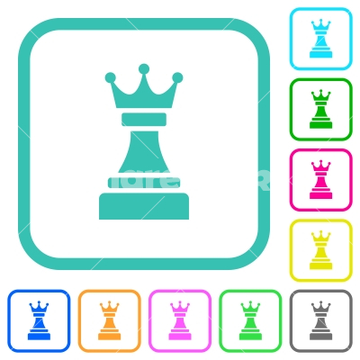 Black chess queen vivid colored flat icons - Black chess queen vivid colored flat icons in curved borders on white background