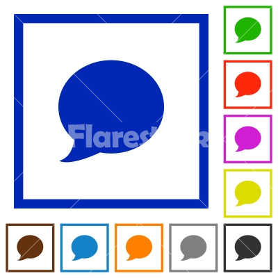 Blog comment framed flat icons - Set of color square framed blog comment flat icons