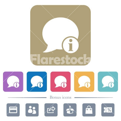 Blog comment info flat icons on color rounded square backgrounds - Blog comment info white flat icons on color rounded square backgrounds. 6 bonus icons included