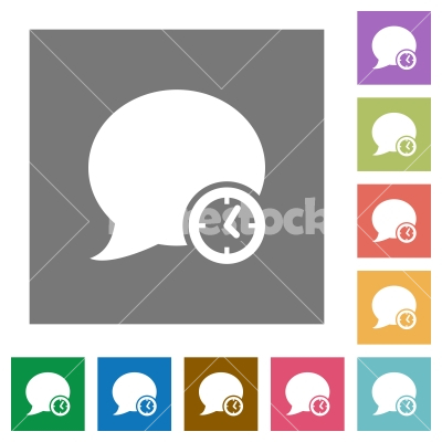 Blog comment time square flat icons - Blog comment time flat icons on simple color square backgrounds