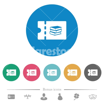 Bookstore discount coupon flat round icons - Bookstore discount coupon flat white icons on round color backgrounds. 6 bonus icons included.