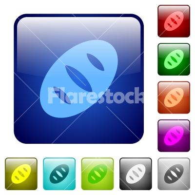 Bread color square buttons - Bread icons in rounded square color glossy button set