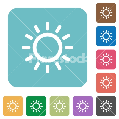 Brightness control rounded square flat icons - Brightness control white flat icons on color rounded square backgrounds