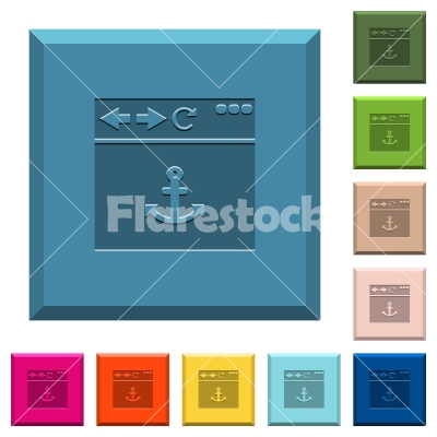 Browser anchor engraved icons on edged square buttons - Browser anchor engraved icons on edged square buttons in various trendy colors - Free stock vector
