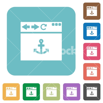 Browser anchor rounded square flat icons - Browser anchor white flat icons on color rounded square backgrounds