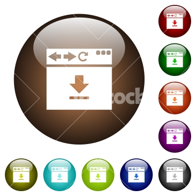 Browser download color glass buttons - Browser download white icons on round color glass buttons