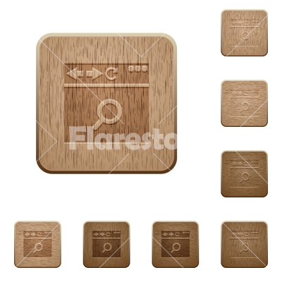 Browser search wooden buttons - Browser search on rounded square carved wooden button styles - Free stock vector