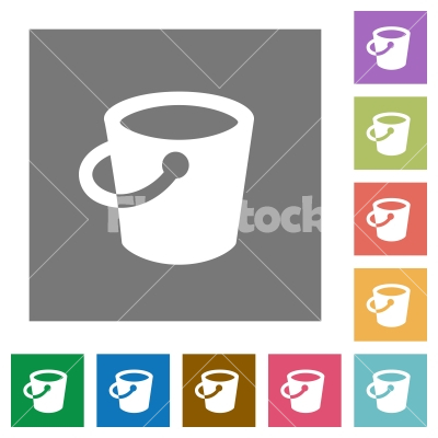 Bucket square flat icons - Bucket flat icons on simple color square backgrounds - Free stock vector