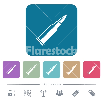 Bullet rifle ammo with gloss flat icons on color rounded square backgrounds - Bullet rifle ammo with gloss white flat icons on color rounded square backgrounds. 6 bonus icons included