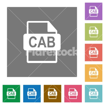 CAB file format square flat icons - CAB file format flat icons on simple color square backgrounds