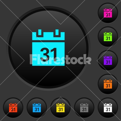 Calendar dark push buttons with color icons - Calendar dark push buttons with vivid color icons on dark grey background