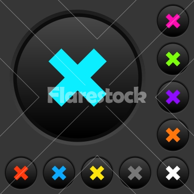 Cancel dark push buttons with color icons - Cancel dark push buttons with vivid color icons on dark grey background
