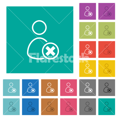Cancel user outline square flat multi colored icons - Cancel user outline multi colored flat icons on plain square backgrounds. Included white and darker icon variations for hover or active effects.