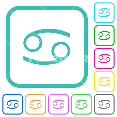 Cancer zodiac symbol vivid colored flat icons - Cancer zodiac symbol vivid colored flat icons in curved borders on white background
