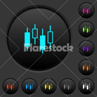 Candlestick chart dark push buttons with color icons - Candlestick chart dark push buttons with vivid color icons on dark grey background