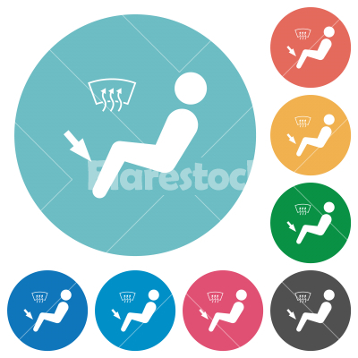 Car air flow direction foot and defrost flat round icons - Car air flow direction foot and defrost flat white icons on round color backgrounds