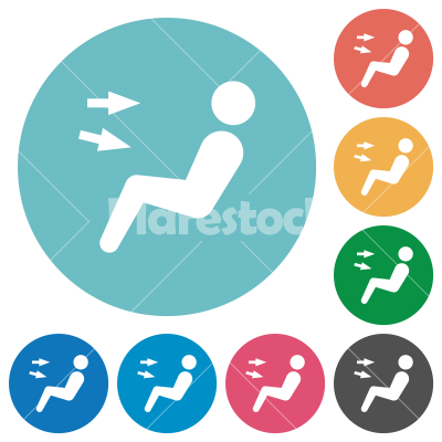 Car air flow direction head chest flat round icons - Car air flow direction head chest flat white icons on round color backgrounds