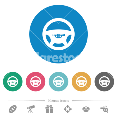 Car horn flat round icons - Car horn flat white icons on round color backgrounds. 6 bonus icons included.