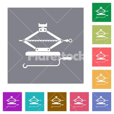 Car jack with crank square flat icons - Car jack with crank flat icons on simple color square backgrounds