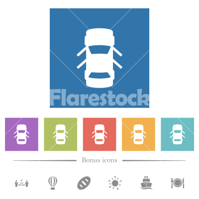 Car open doors dashboard indicator flat white icons in square backgrounds - Car open doors dashboard indicator flat white icons in square backgrounds. 6 bonus icons included.