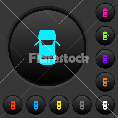 Car open front doors dashboard indicator dark push buttons with color icons - Car open front doors dashboard indicator dark push buttons with vivid color icons on dark grey background