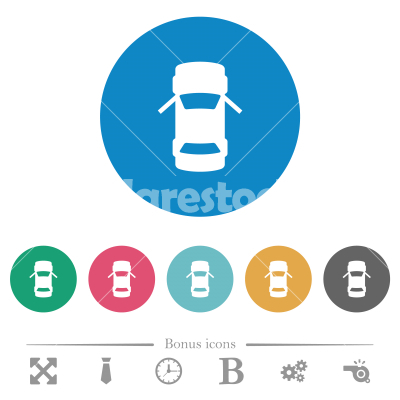Car open front doors dashboard indicator flat round icons - Car open front doors dashboard indicator flat white icons on round color backgrounds. 6 bonus icons included.