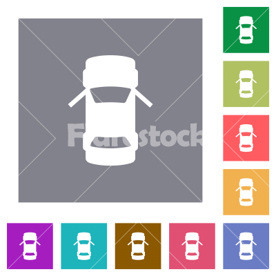 Car open front doors dashboard indicator square flat icons - Car open front doors dashboard indicator flat icons on simple color square backgrounds