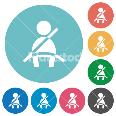 Car seat belt warning indicator flat round icons - Car seat belt warning indicator flat white icons on round color backgrounds