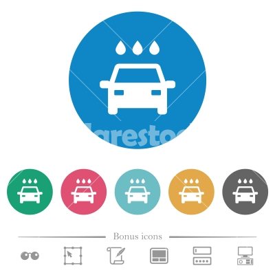 Car wash flat round icons - Car wash flat white icons on round color backgrounds. 6 bonus icons included.