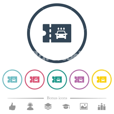 car washer discount coupon flat color icons in round outlines - car washer discount coupon flat color icons in round outlines. 6 bonus icons included.