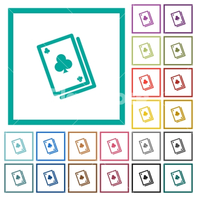 Card game flat color icons with quadrant frames - Card game flat color icons with quadrant frames on white background