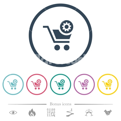 Cart settings flat color icons in round outlines - Cart settings flat color icons in round outlines. 6 bonus icons included.
