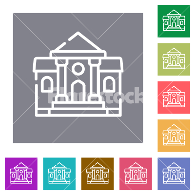 Castle outline square flat icons - Castle outline flat icons on simple color square backgrounds