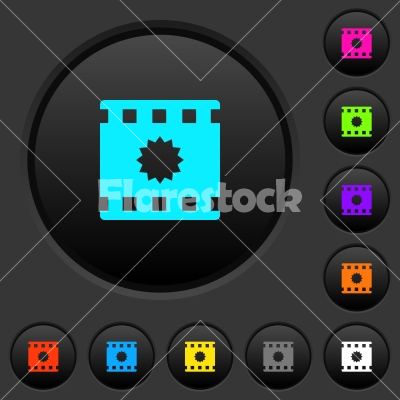 Certified movie dark push buttons with color icons - Certified movie dark push buttons with vivid color icons on dark grey background