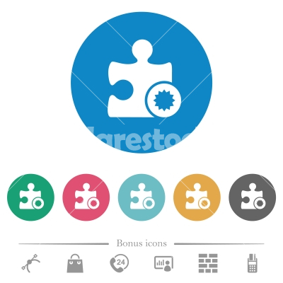 Certified plugin flat round icons - Certified plugin flat white icons on round color backgrounds. 6 bonus icons included.
