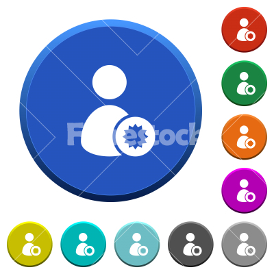 Certified user beveled buttons - Certified user round color beveled buttons with smooth surfaces and flat white icons