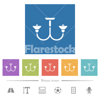 Chandelier flat white icons in square backgrounds - Chandelier flat white icons in square backgrounds. 6 bonus icons included.