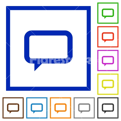 Chat framed flat icons - Set of color square framed chat flat icons