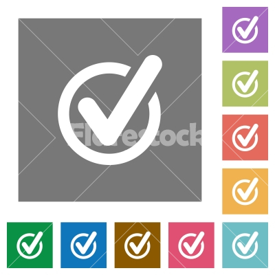 Checked data square flat icons - Checked data flat icons on simple color square background.